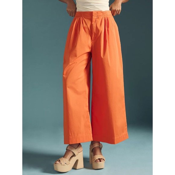 Anthropologie Maeve Slouchy Wide-Leg Trousers Women’s Size 10 Bright Orange NWT - Picture 1 of 16
